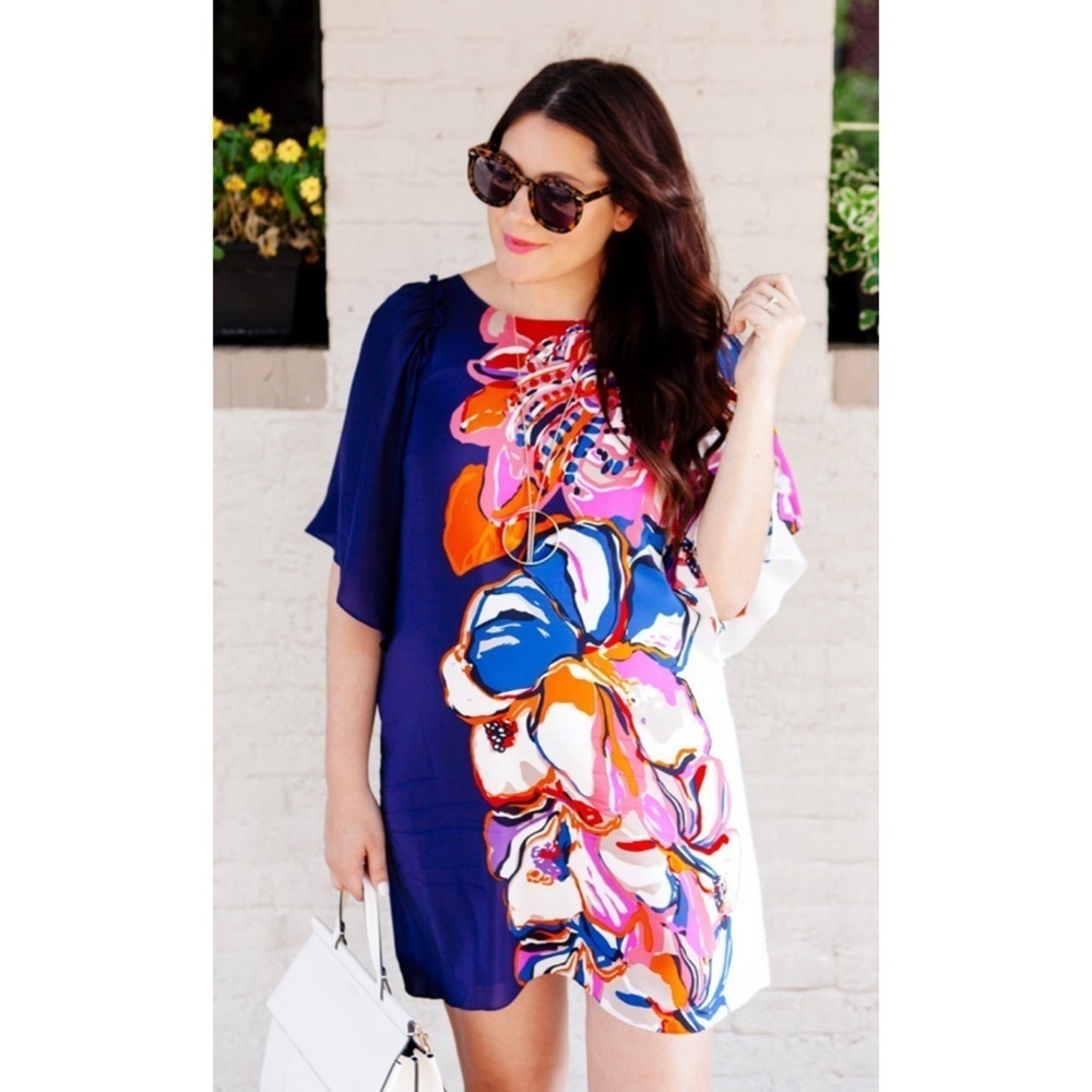 EUC Anthropologie Maeve Floral Vero Flutter Sleeves Silk Shift Dress Small​​​​​ - Picture 10 of 10